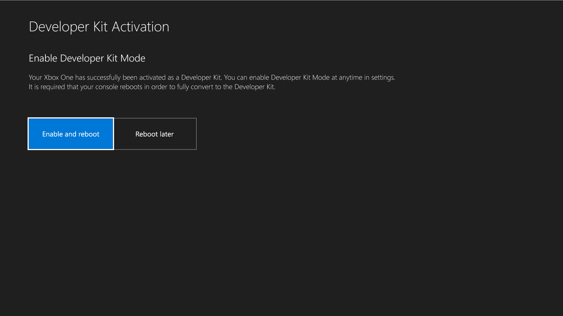 Xbox One Dev Kit Activation