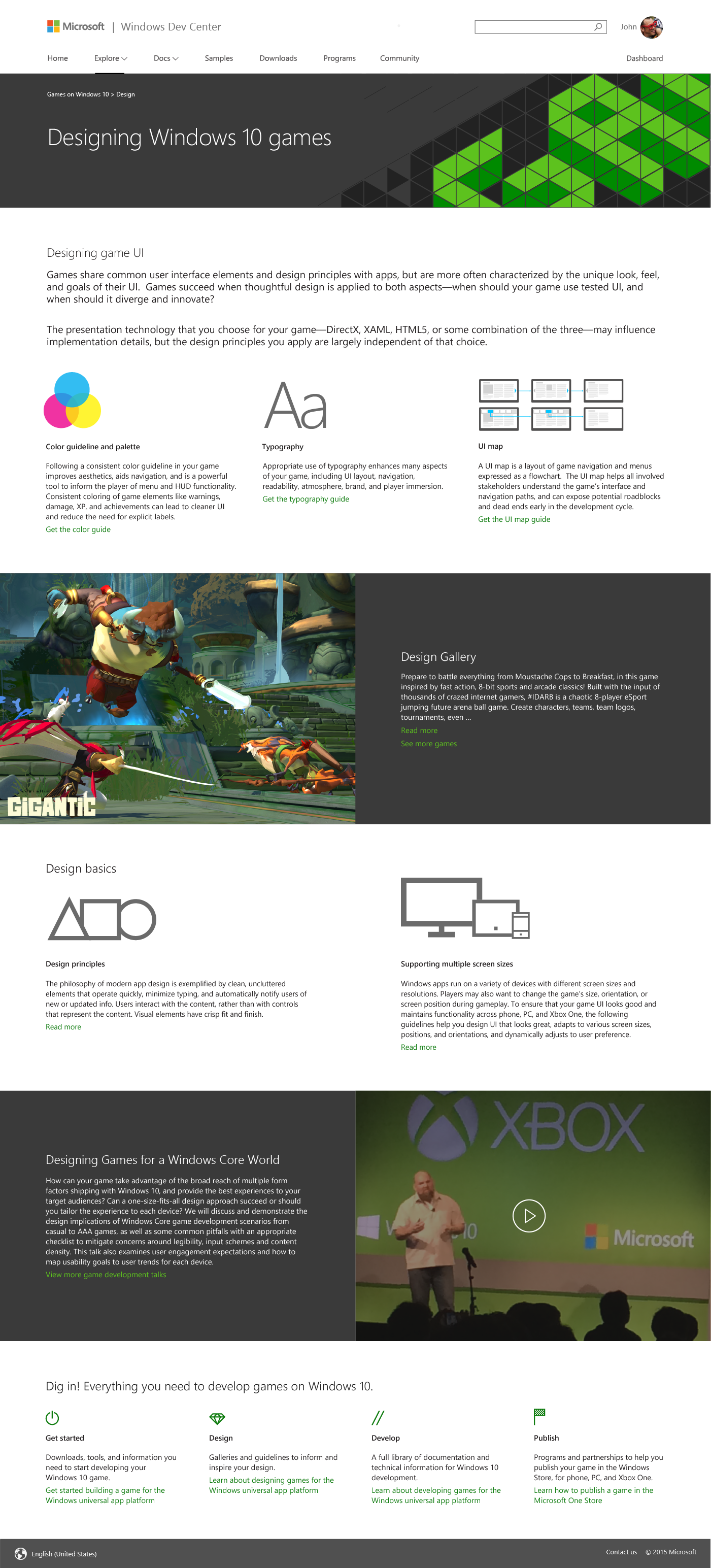 Games on Windows Dev Center - Design