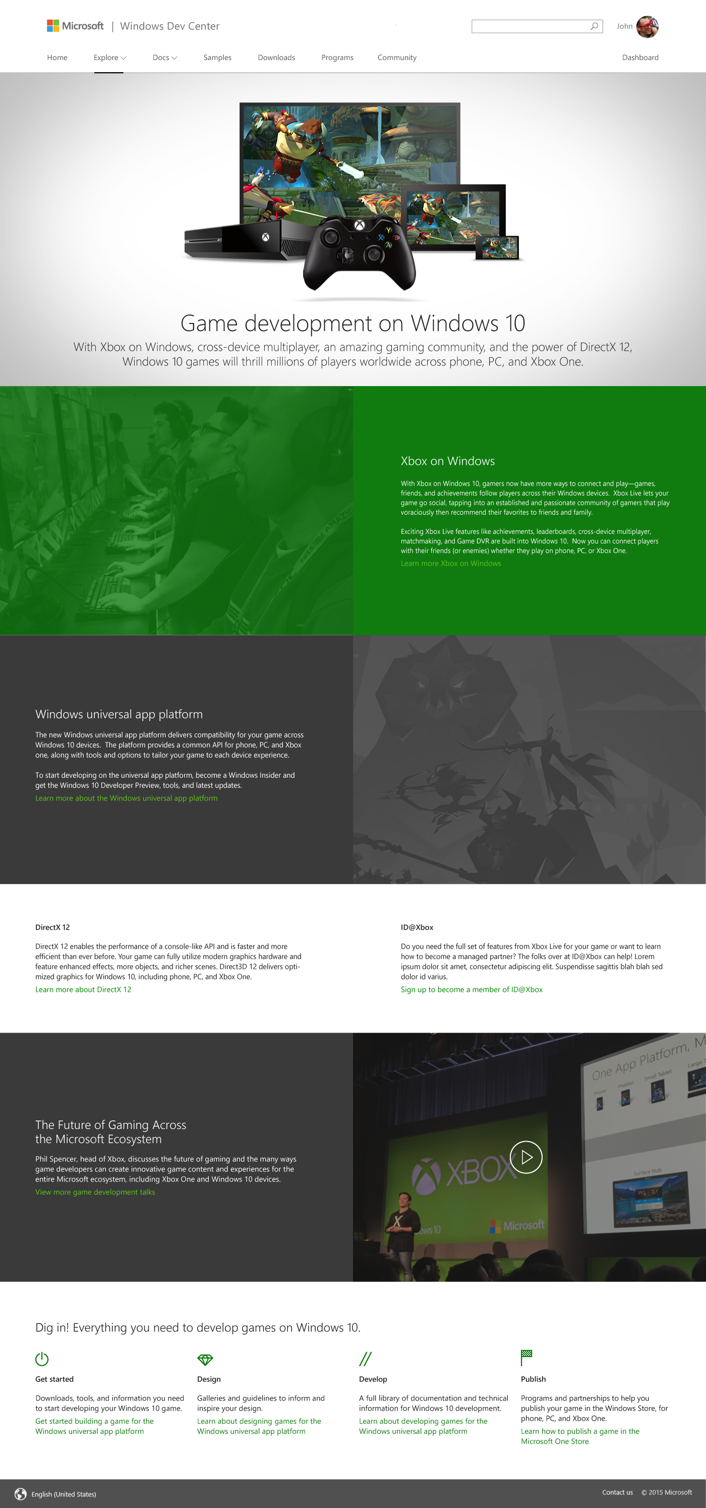 Games on Windows Dev Center - Landing